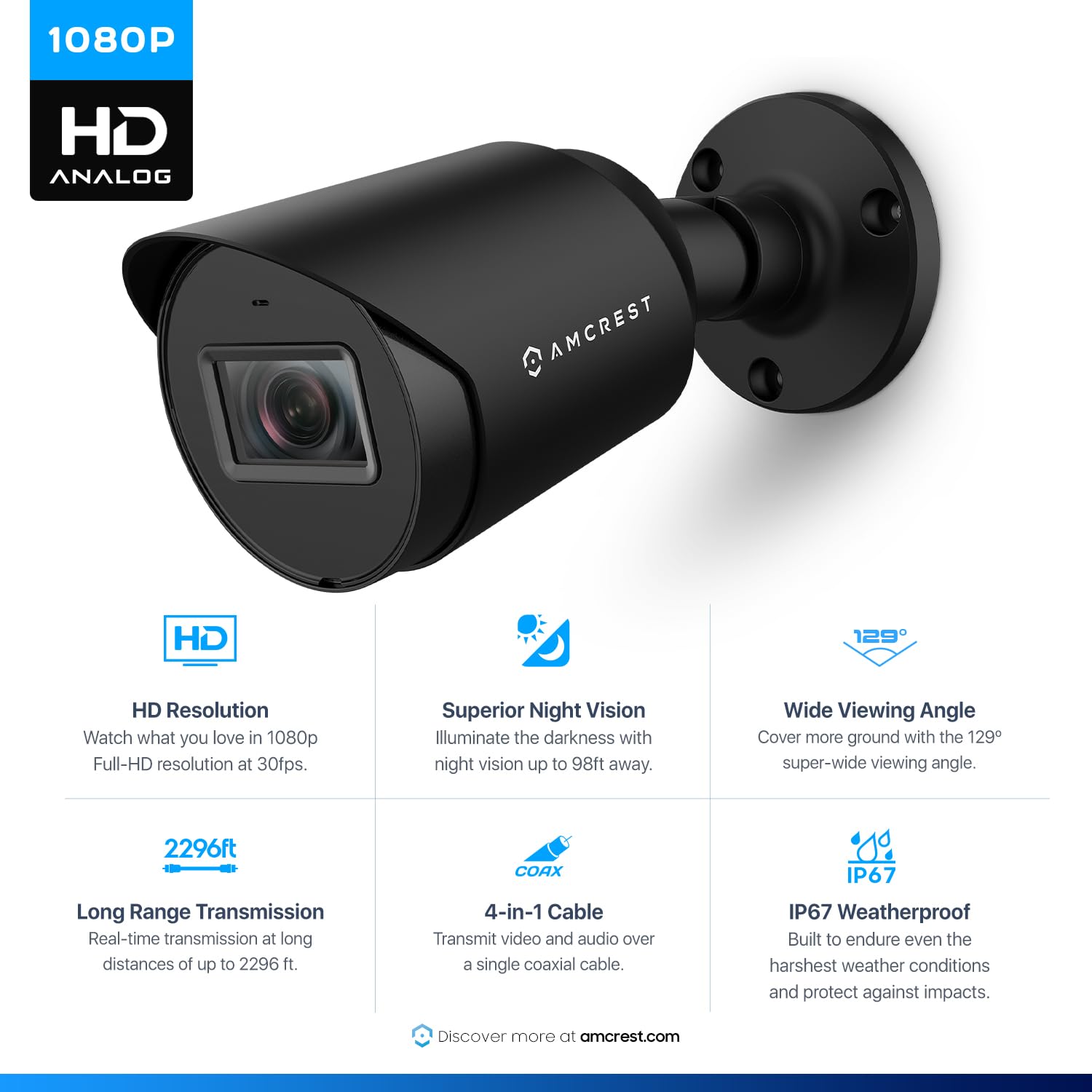 Amcrest 1080P Bullet Security Camera - Outdoor HDCVI Camera With 98ft Night Vision (Renewed)