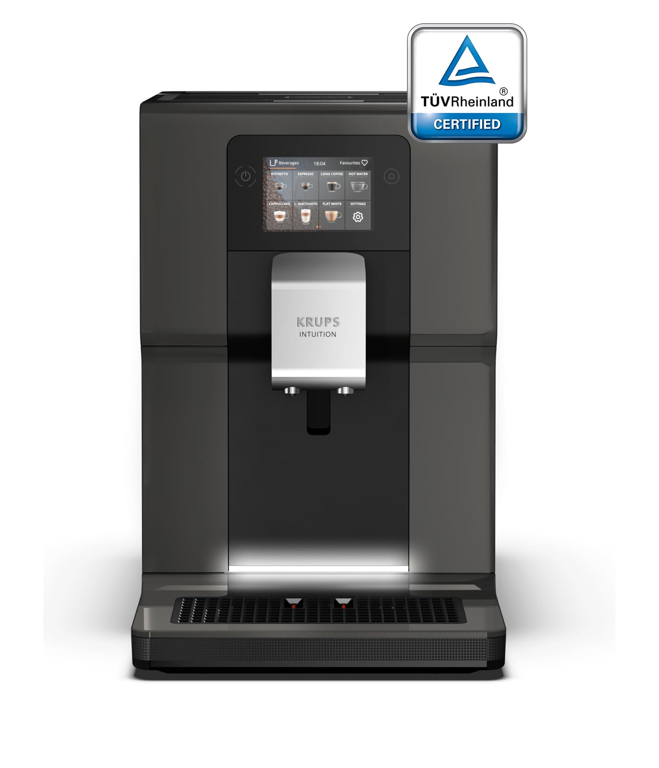 KRUPS EA872B Intuition Preference ekspres do kawy, dotykowy intuicyjny wyświetlacz SMART SCREEN, inteligentny system podświetleń, personalizacja ustawień, 11 rodzajów napojów, czarno-szare wykończenie