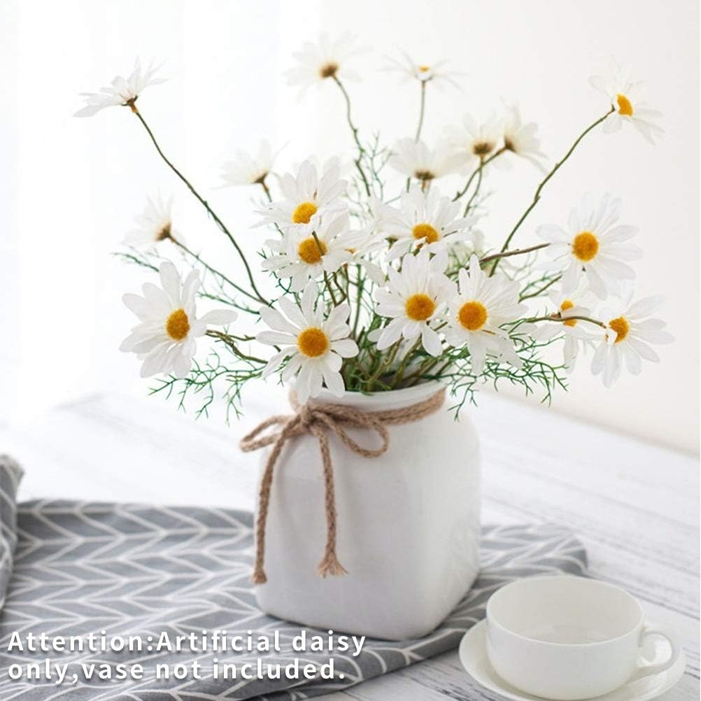 AmyHomie Artificial Flowers,10 pcs Silk Daisy, Artificial Gerber Daisy for Home Decoration, Fake Wildflowers Spring Flowers for Wedding Decoration(Milk White) - Image 3
