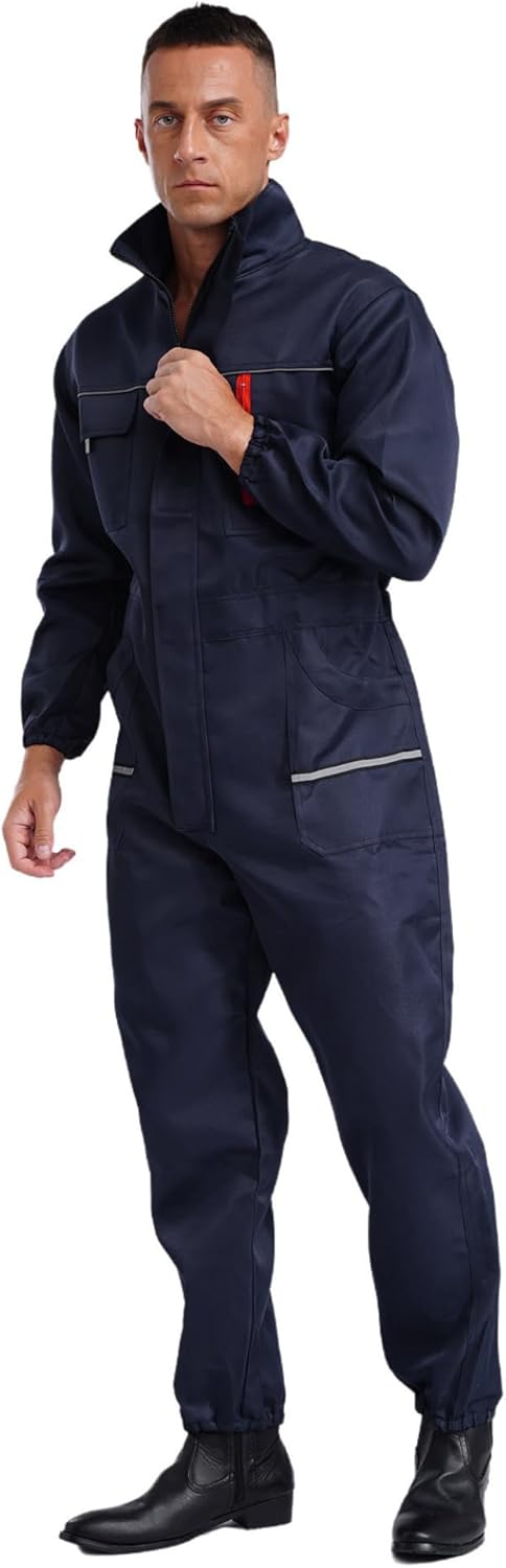 Mens Work Overalls Wear Resistant Reusable Zip Front Full Body Mechanics Jumpsuit Coveralls Work Uniforms