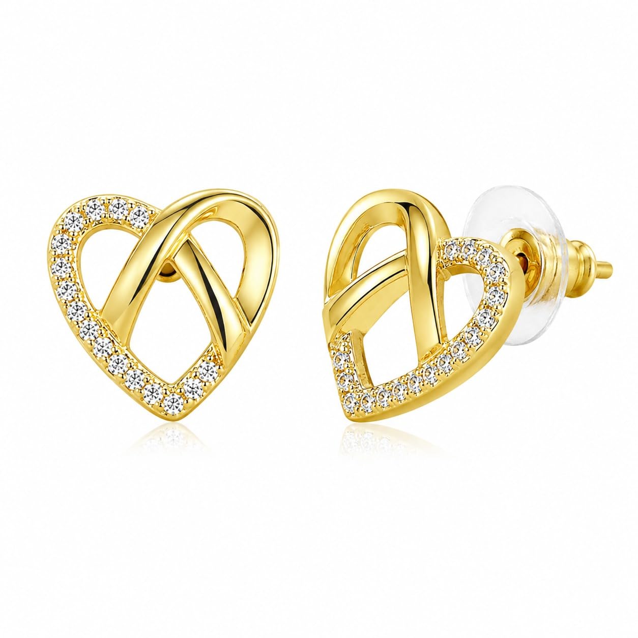 Elegant Gold Plated Twisted Heart Stud Earrings with Sparkling Crystals for Women | Anti-Tarnish Daily Wear Fashion Western Earrings-image-17