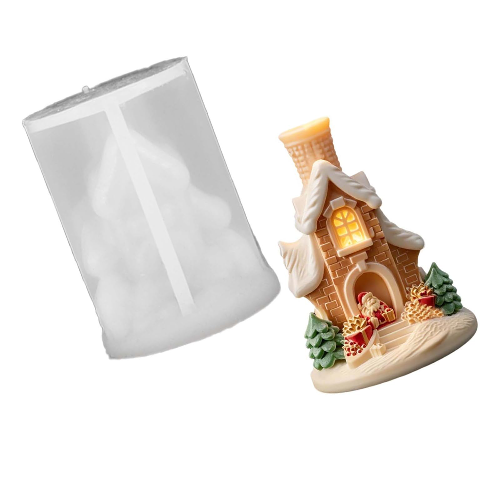 Tsophreniq Tabletop Making Mold with Christmas House Theme, Silicone Form Supporting Wax Resin Plaster Projects, Compact Finished Piece Shape for Seasonal Displays Holiday Mold Christmas House Form