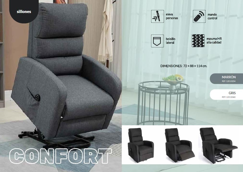 DUPI Sillón Relax eléctrico Confort | Reclinable y eleva-Personas | Mando a Distancia | Tela Poliéster Microfibra | Negro