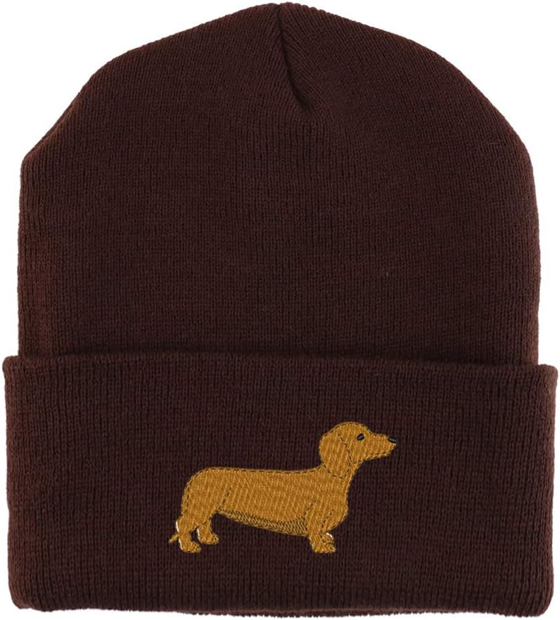 Trendy Apparel Shop Dachshund Dog Embroidered Made in USA Cuff Folded Acylic Knit Winter Beanie Hat