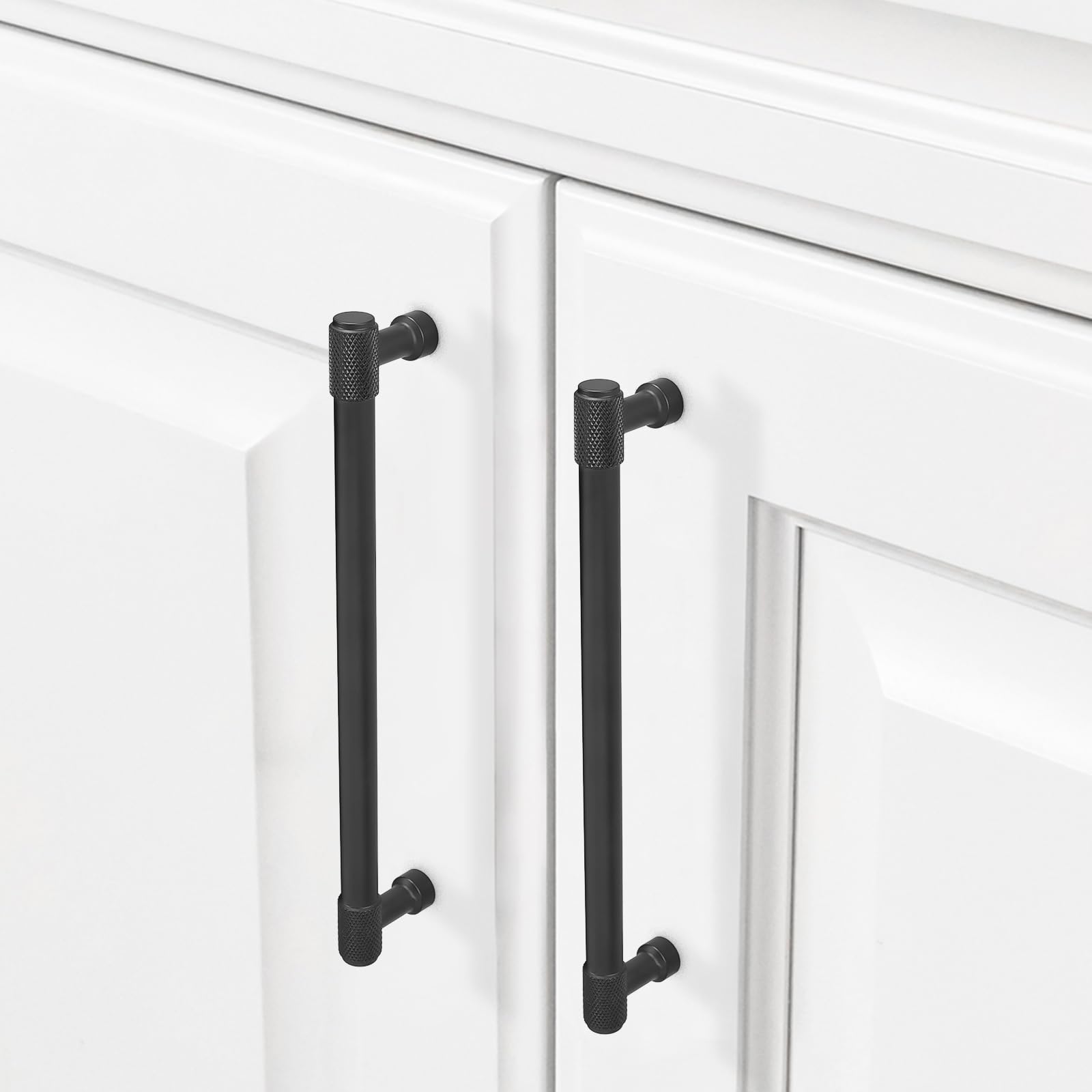 Paquete de 10 manijas de gabinete de cocina negro mate de 7.5 pulgadas (192 mm), tiradores de gabinete moleteados, tiradores de cajones negros, herrajes para gabinetes de cocina, tiradores de