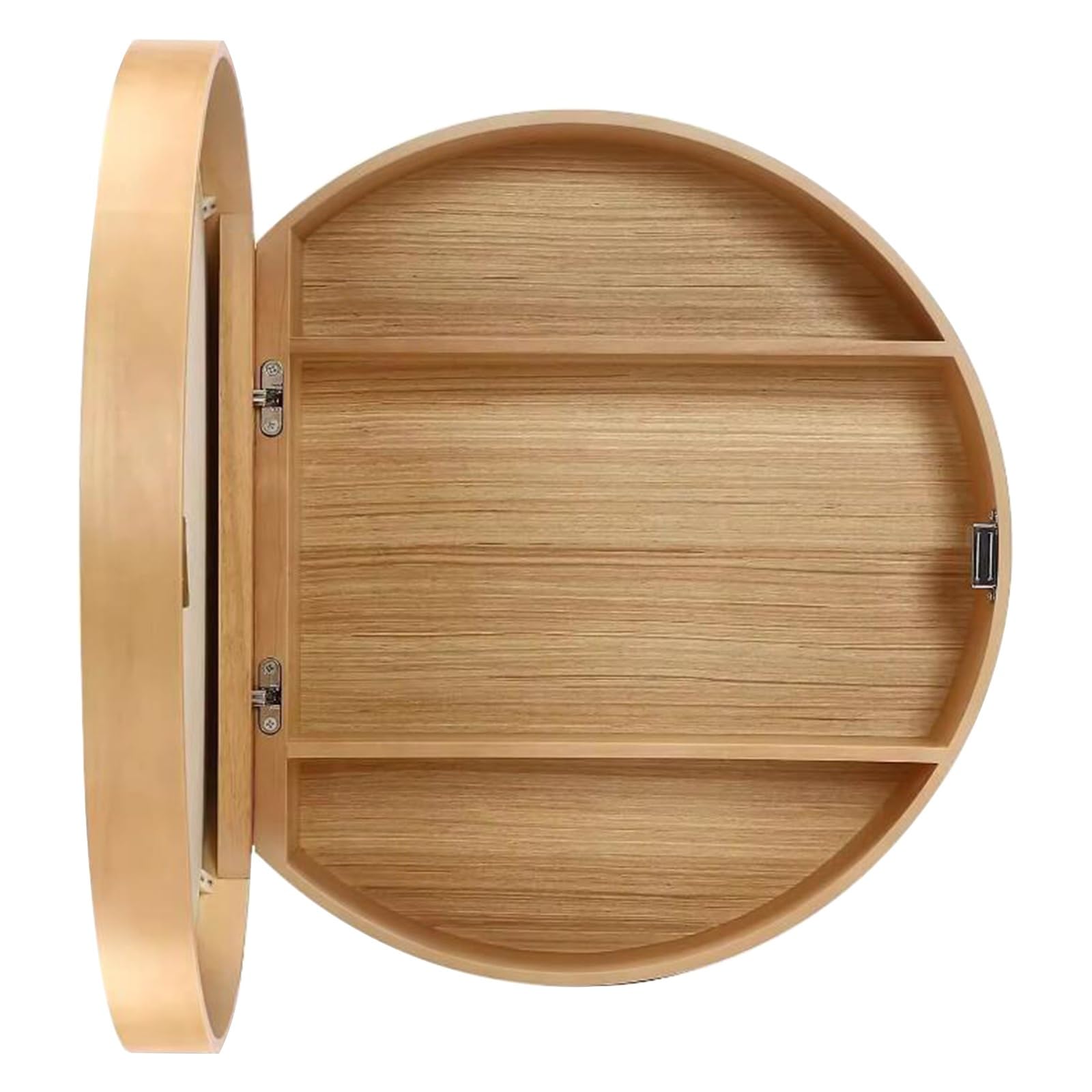 BKSXSOP Wall-Mounted Bathroom Mirror Cabinet with Flap Door - Decorative Round Hanging Storage Unit for Cosmetics 50cm Wood Color Wall