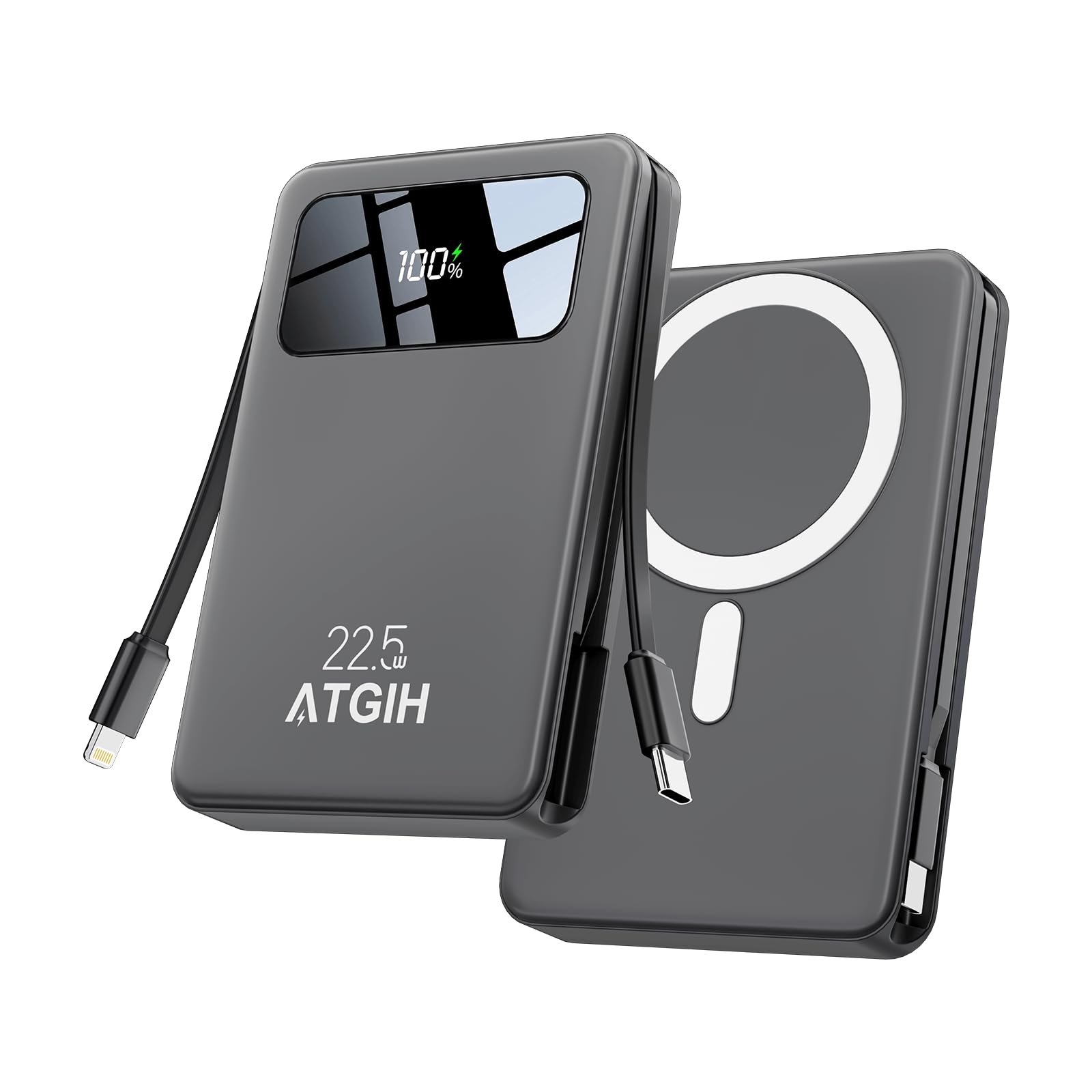 Batterie externe magnétique sans fil 10 000 mAh, 22,5 W PD à charge rapide pour iPhone 17/16/15/14/13/12 et toutes les séries, gris