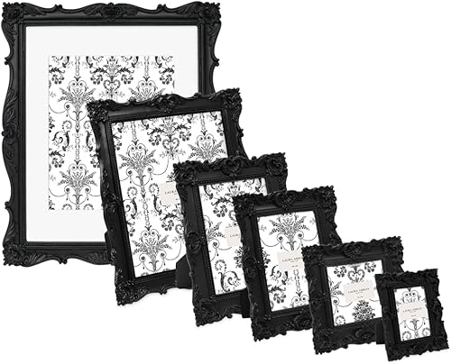 Miniatura 9 de Laura Ashley - Marco de fotos de resina texturizado hecho a mano con caballete y gancho para mesa y pared, con diseño floral ideal para decoración