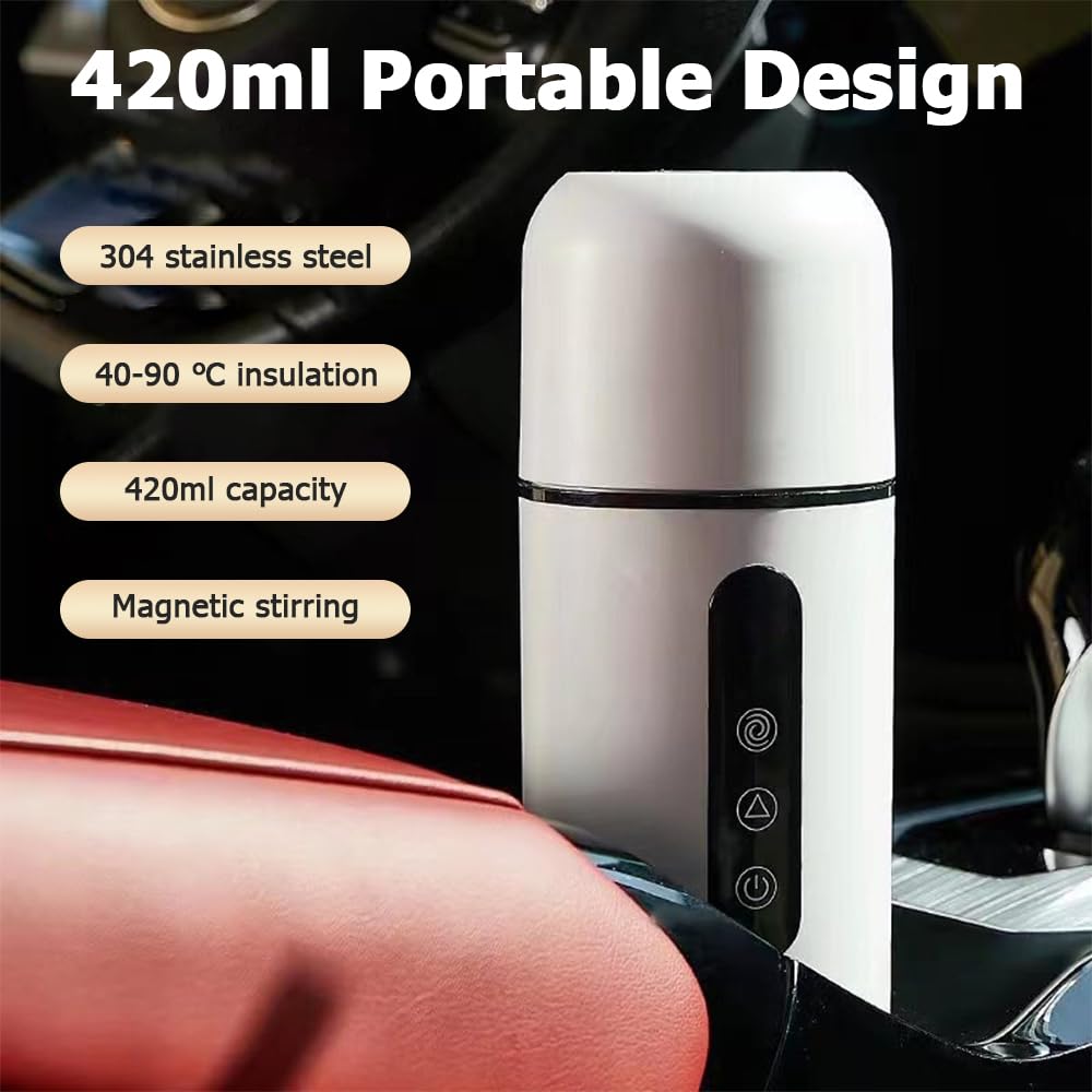Bouilloire Électrique Portable 3 en 1, 420ML Mini Bouilloire à Thé Chaudière à Eau Chaude à Température Réglable avec Agitation à Induction Magnétique pour Thé Lait Café
