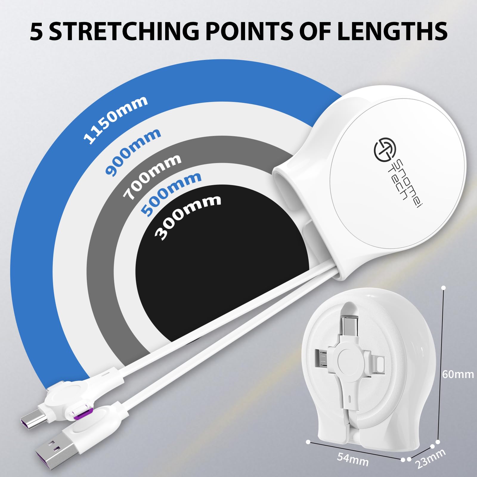 Cavo retrattile 3 in 1 multi ricarica rapida per smartphone, USB a Lightning/Micro USB/Type-C, cavo di ricarica universale per iPhone, iPad, Samsung, PS, tablet, laptop e altro (blu)