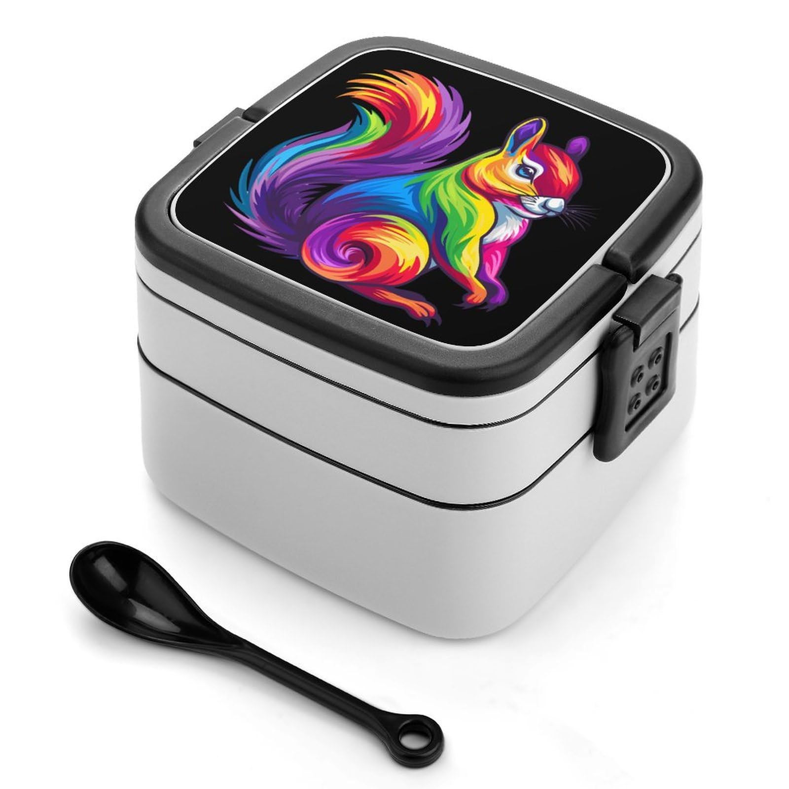 CGSBNGHA Cute Rainbow Squirrel Bento Lunch Box 2 Layer Lunchbox Food Container for Adults Office