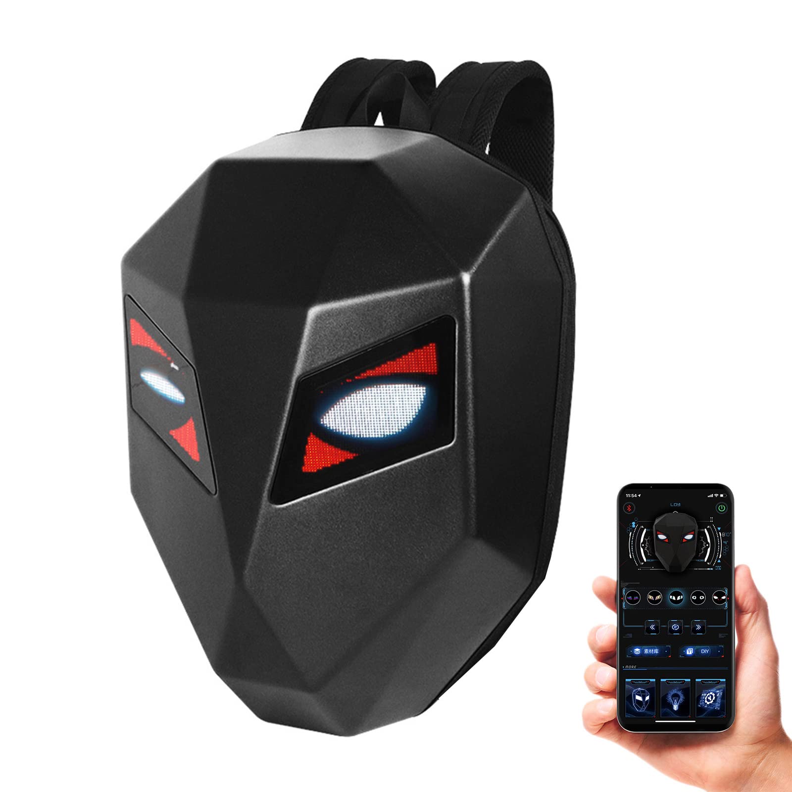 LED Motorcycle Hard Shell Backpack，High-Capacity Helmet Waterproof Backpack Laptop Bag With Programmable Screen，DIY Men And Women'S Outdoor Bicycle Personalized Travel Backpack, Black,