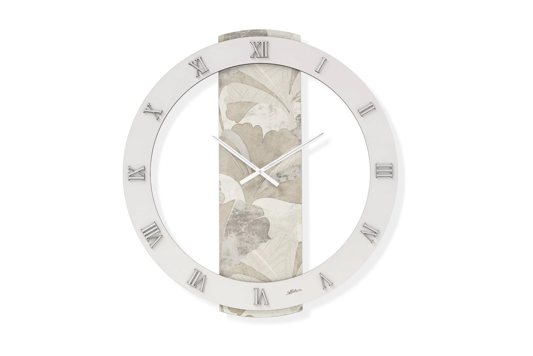Horloge murale en bois argentée 60 cm luxe avec chiffres romains AB108