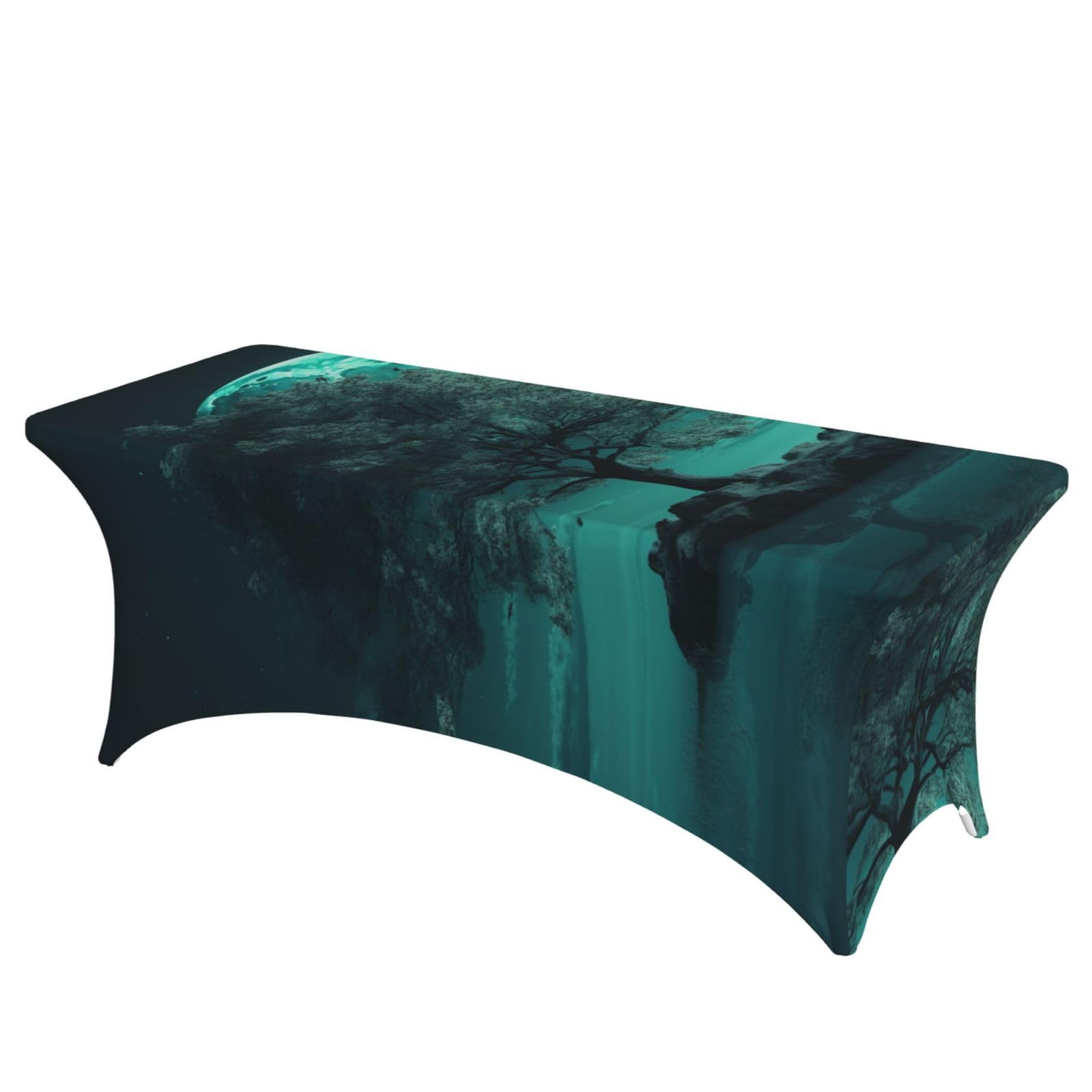 Nappe motif arbre bleu sarcelle lavable pour table rectangulaire extensible mariage