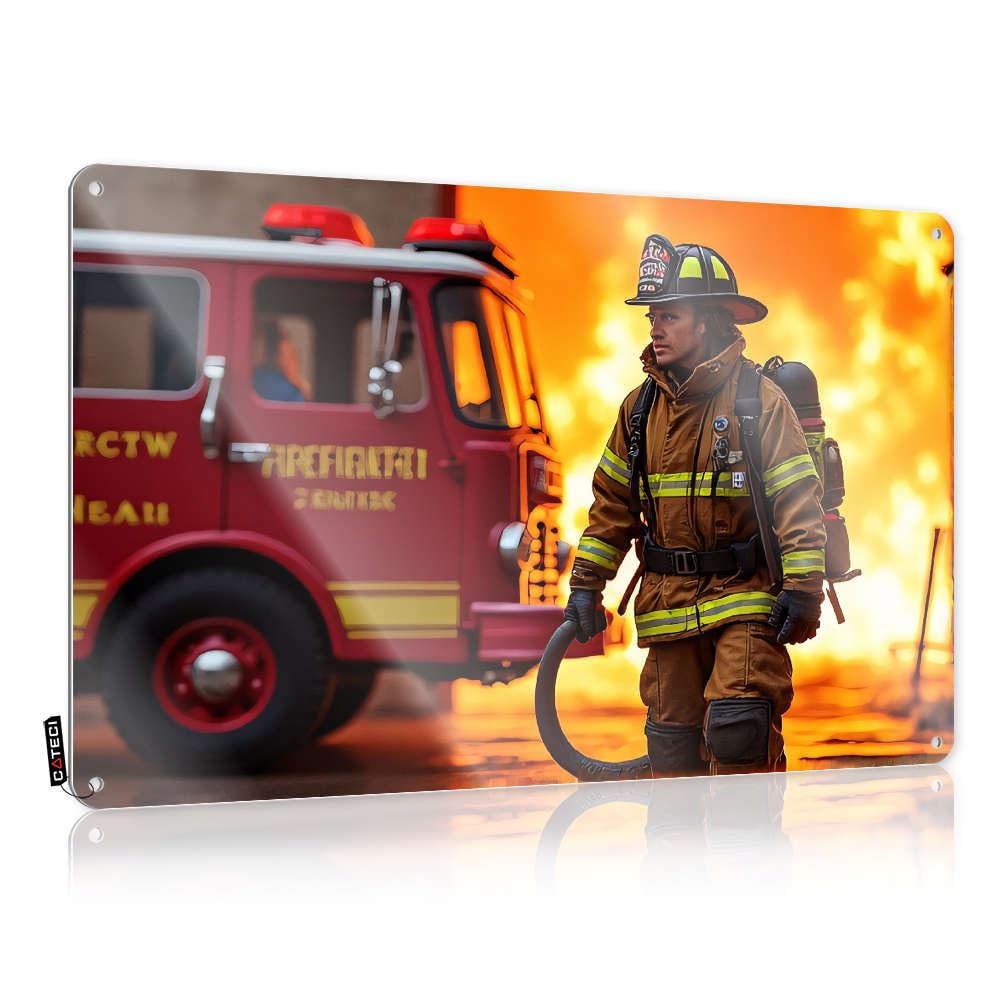 Sujd Colour Poster Artwork Vintage Wall Decor | Firefighter In Action With Fire Truck And Flames. Sweet Gift For Her For Clearance Home Decoration(30X40cm)