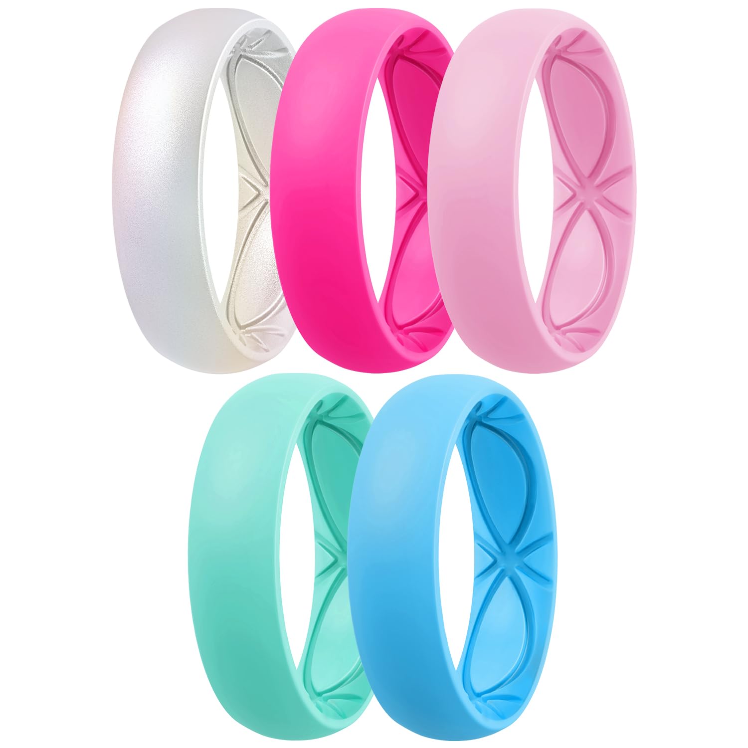 Egnaro 4/5/8 Variety Multipack Ergonomic Breathable Anniversary Rings, 6mm Wide - 2mm Thick Rubber Wedding bands women, silicone Rings Women with Half Size
