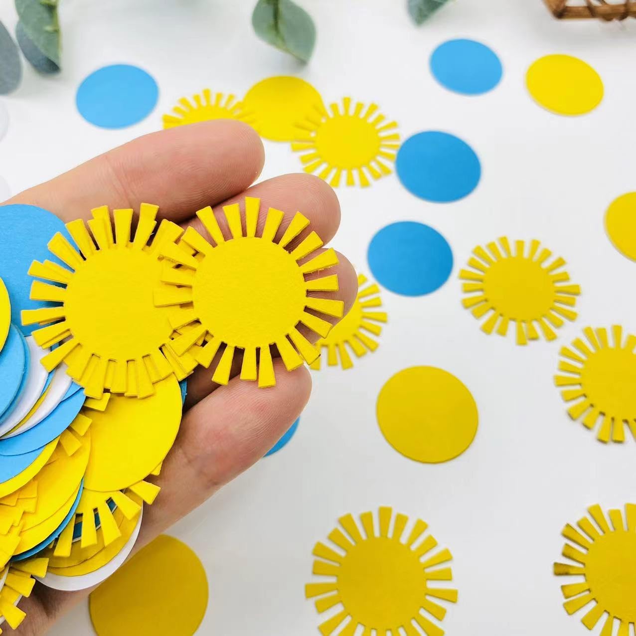 100PCS Boho Sunshine Confetti, First Trip Around the Sun You are My Sunshine Table Confetti Bridal Baby Shower Child Boy Girls Gender Reveal Wedding Party Decorations (Blue)