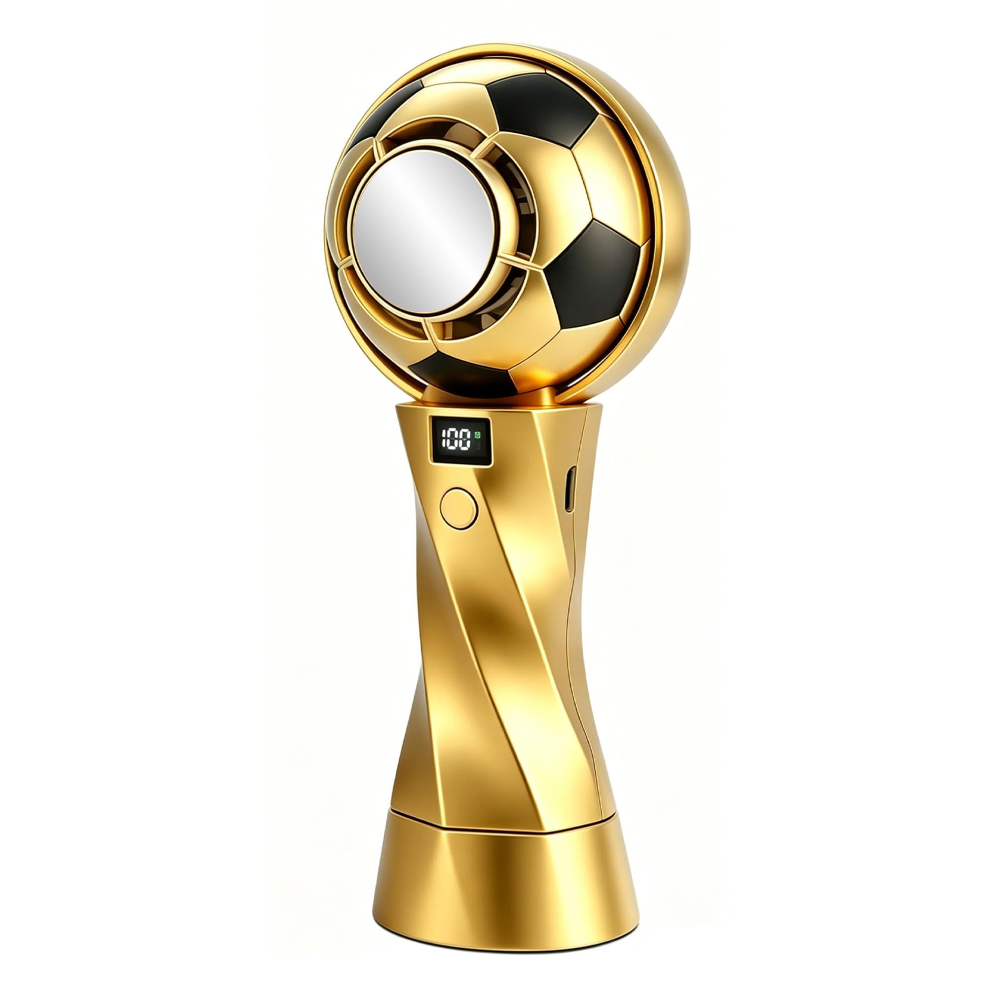 Football Trophy Handheld Fan, Football-Shaped Portable Fan with Metal Ice Cooling, 6 Gear Wind, 5000mAh USB Rechargeable Personal Cooling Fan for Match Day, Stadium, Office & Football Events (Gold)