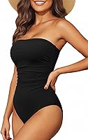 Holipick Women's Tummy Control One Piece Swimsuit Strapless Bandeau Slimming Halter Swimwear