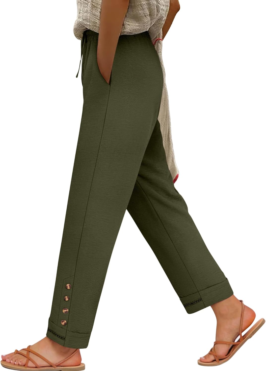 ANRABESS Womens Casual Cropped Pants Drawstring Elastic Waist 2026 Summer Loose Ankle Work Trousers with Pockets