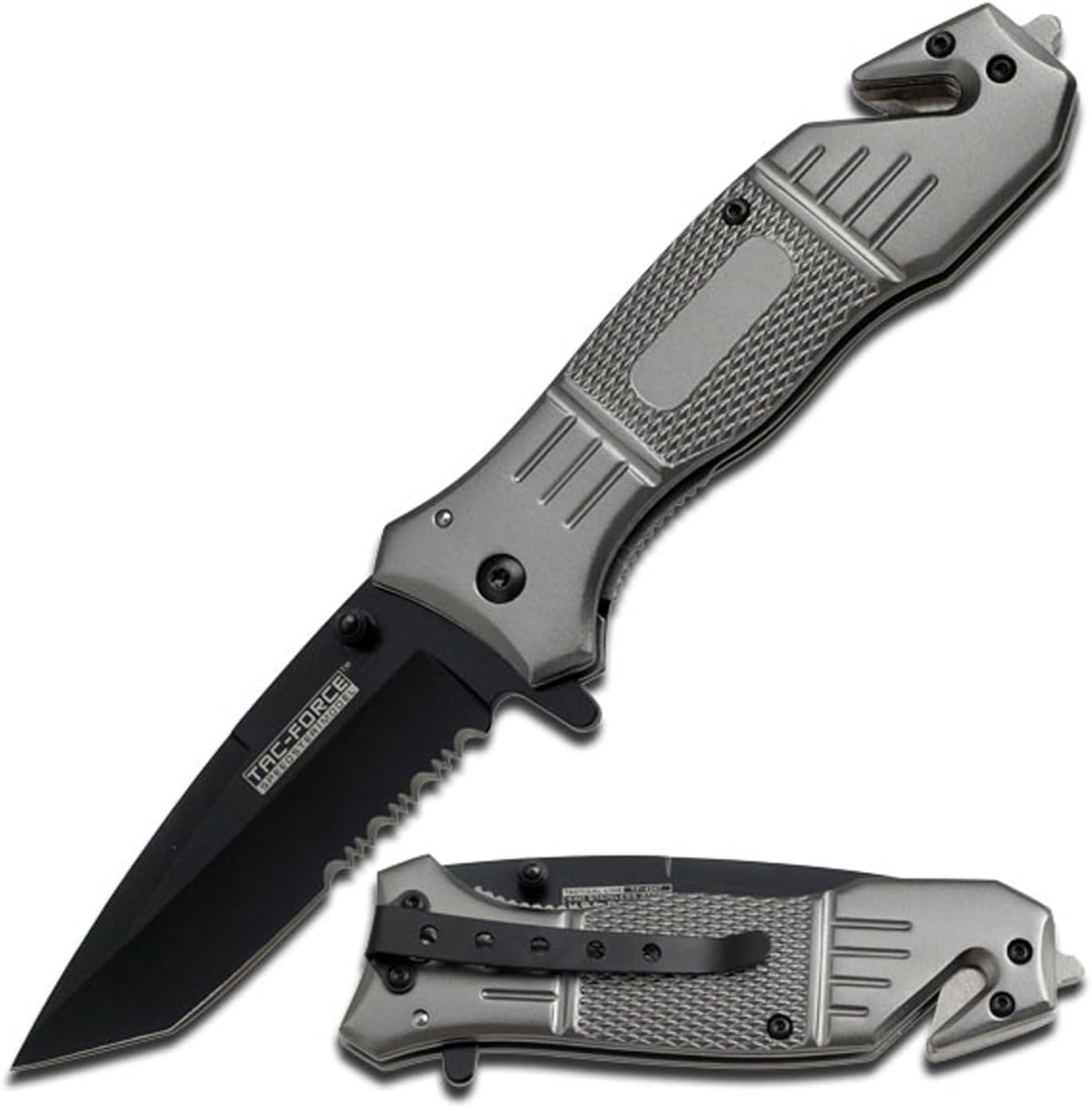 TAC Force Spring Assisted Opening Tactical Rescue Folding Knife Pocket Silver Gray (Half Serrated Blade)