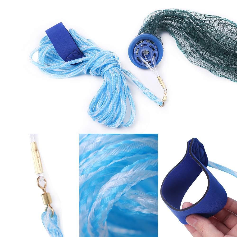 Lancer Un Filet Fiffères de Jet de Main de pêche Puissant for la pêche en Amérique Style Green Multifilament Ligne de pêche Durable Anneau Bleu Cast Net