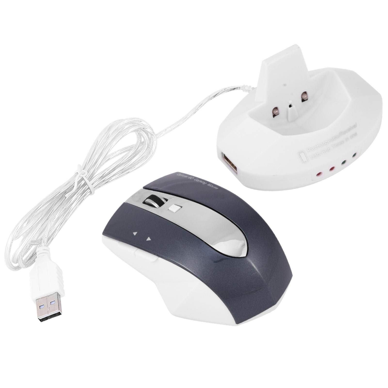 Ratón inalámbrico recargable de 2,4 GHz, ratón óptico para juegos, ahorro de energía, soporte de carga con luces indicadoras, para PC, tableta, portátil, oficina, hogar, viajes (negro) Double the