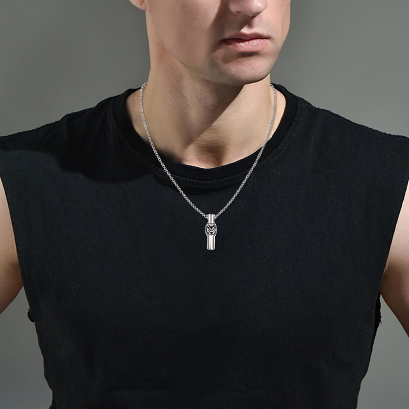 POPLYKE Wolf Keltische Urne Kette für Männer 925 Sterling Silber Bar Asche Halskette für Männer Damen Spinner Einäscherung Schmuck 20+2 Zoll