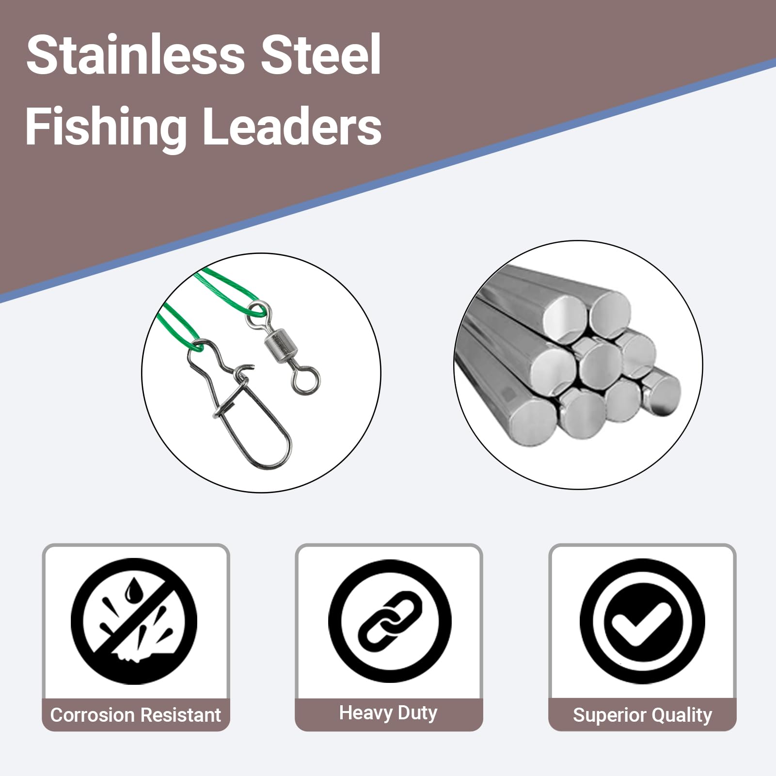 Atibin Stainless Steel Fishing Leaders Freshwater Saltwater Swivels Leader Fishing Wire High Strength Line Leader Lures Black Nickel #2 30lb 7.8in 40pcs