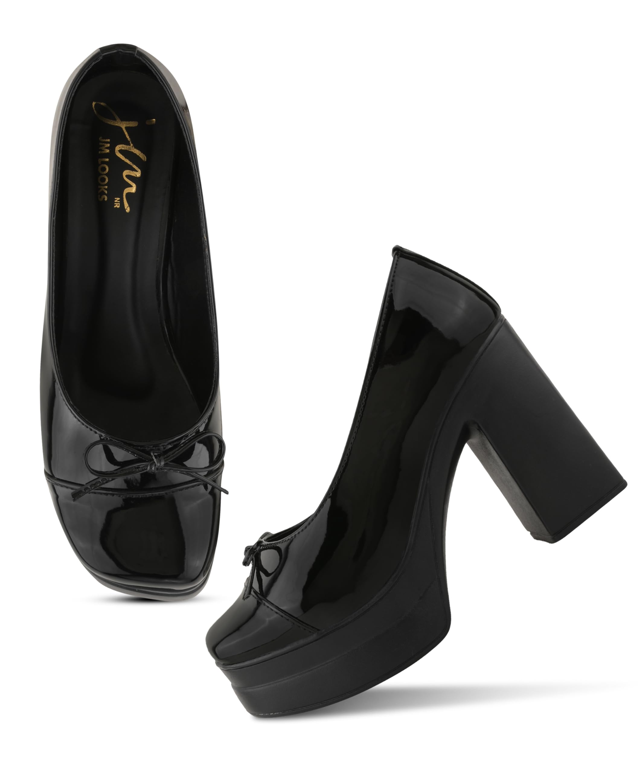 jm looks Women's High Block Heel Platform Pumps with Square Toe Design and Delicate Bow Embellishment-picture-12
