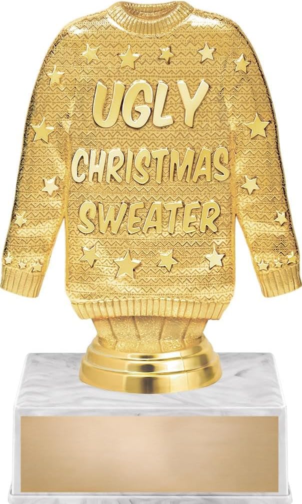 Crown Awards Christmas Trophy, 6" Christmas Ugly Sweater Trophy On White Luxury Trophy Base