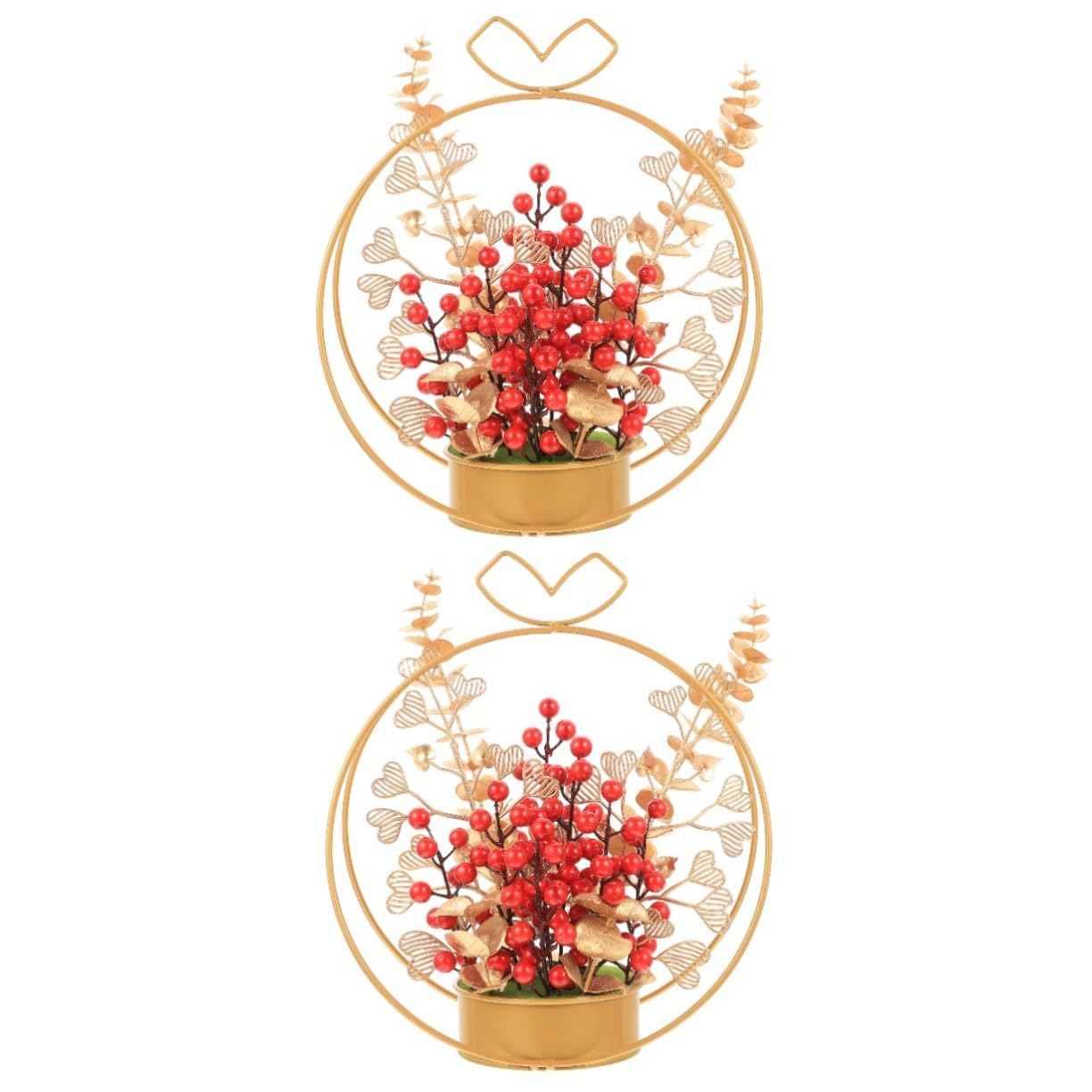 TOPBATHY 2 Pièces Panier de Fleurs artificielles Baies Rouges artificielles Composition de Mariage Faux Rituals The Ritual Décor de Table Ornement de Mariage de Fruits Rouges Le Fer