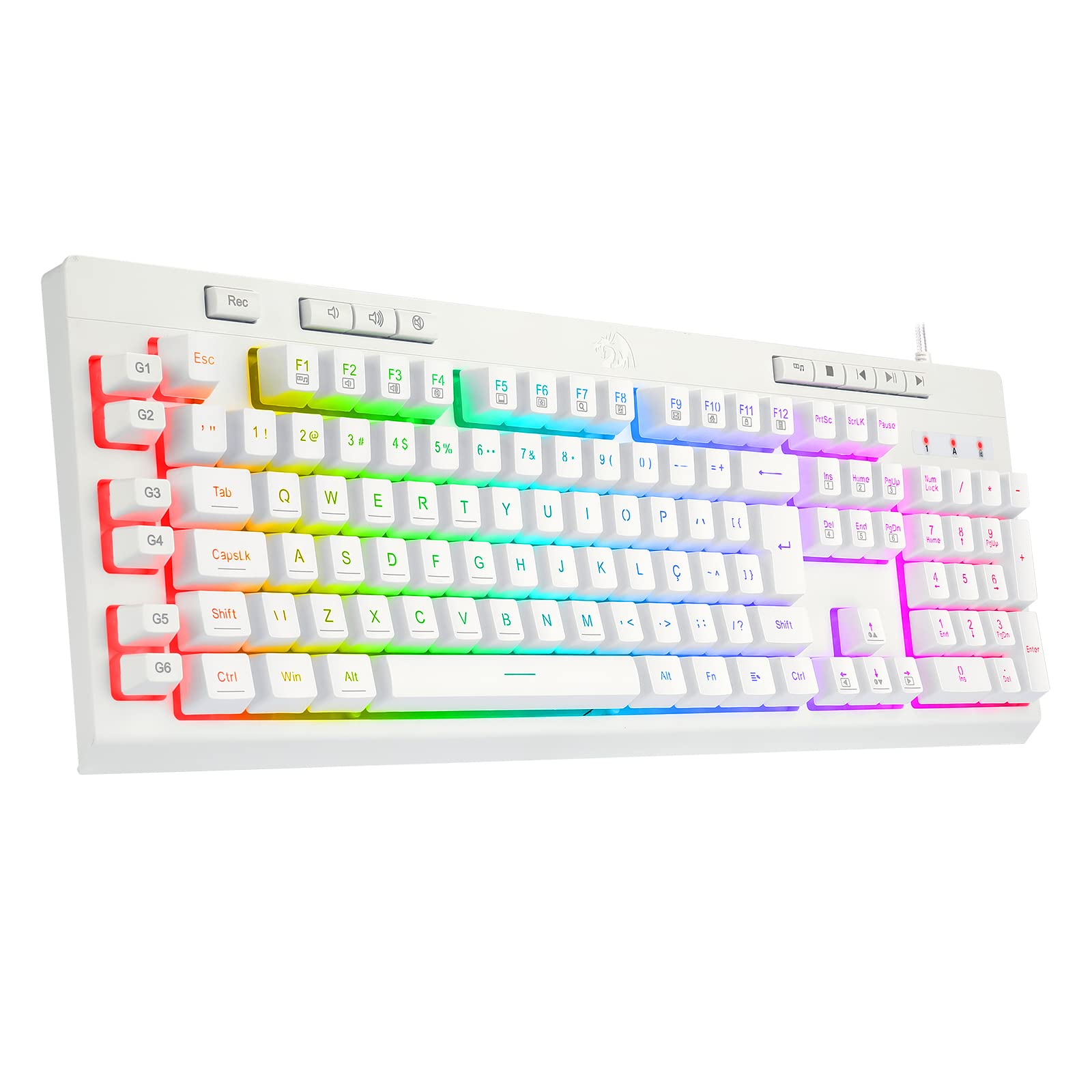 Redragon K512 Shiva White, RED-K512W-RGB, retroiluminación RGB Multicolor, Teclado de Membrana