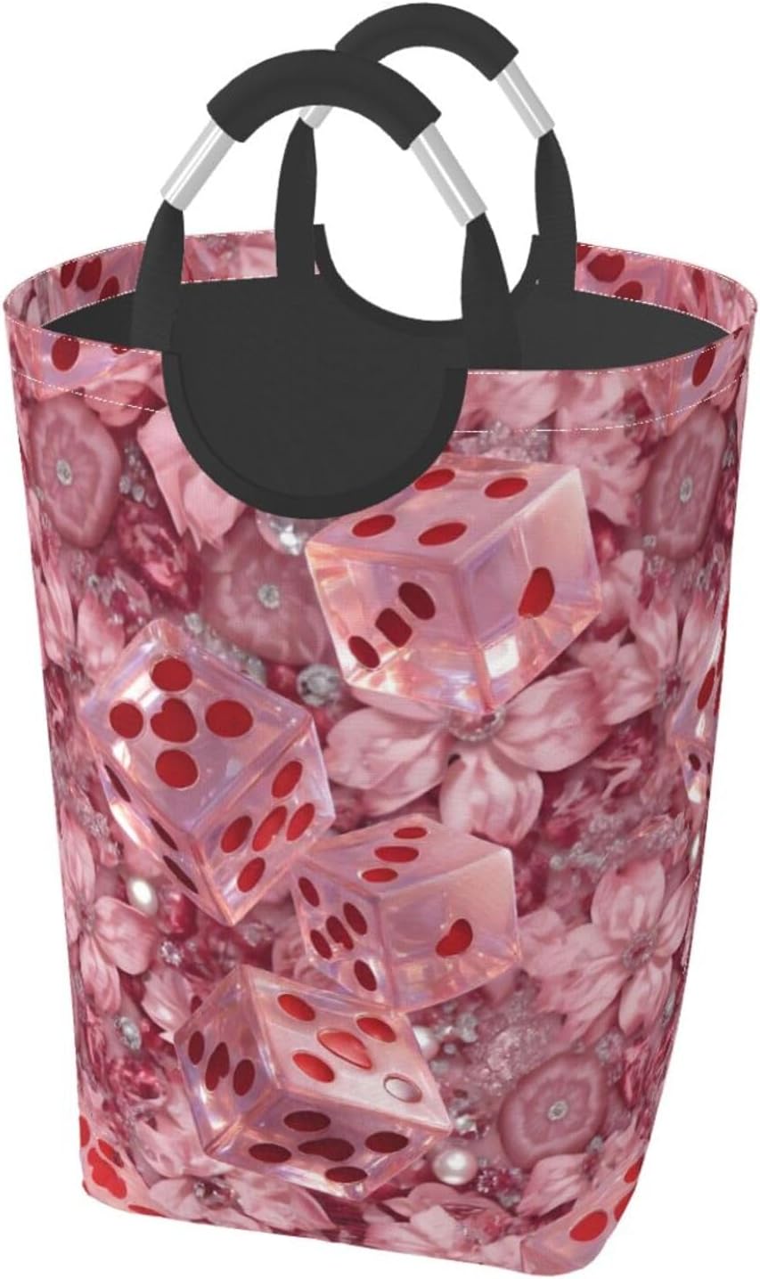 Romantic Heart Dice Party Foldable Dirty Laundry Bag, Waterproof Oxford Fabric With Pe Board Base, 50l Capacity For Home & Travel