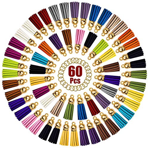 Tassels for Keychains Faux Suede Tassel for DIY Jewelry Making 60 Pcs Leather Keychain Charms Bulk & 60 Pcs Jump Rings Key Chain Rings Bulk for Cellphone Straps Pendants Crafts