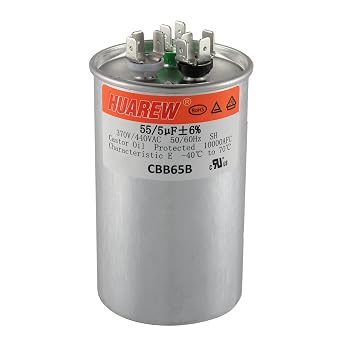 55/5 uF 55+5 MFD 6% 370V/440V CBB65B AC Capacitor Dual Run Round Capacitor Replacement 55 5 uF MFD 370 440 Volt VAC for AC Unit Fan Motor Start or Heat Pump or Condenser Straight Cool