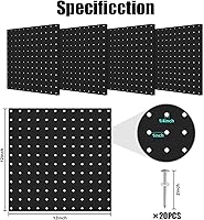 Vista 2 de Tablero de Clavijas, Paquete de 4 Paneles de Tablero de Clavijas de Metal Negro, Organizador de Pared con Marco Doblado, Tablero de Clavijas Grande