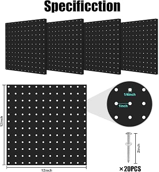 Peg Board, 4 Pack Metal Pegboard Panels Black Pegboards Wall Organizer with Bent Frame Large Heavy Duty Peg Board for Walls Home, Garage Tool Storage, Office Organization, Craft Room, Kitchen