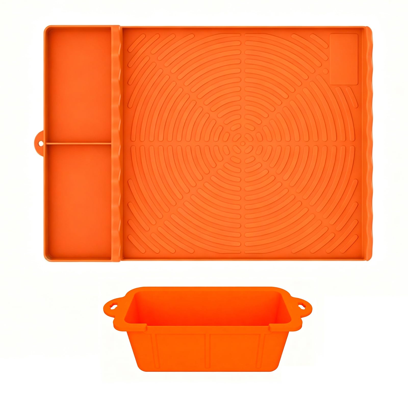 Large Silicone Grill Mat with Utensil Holders & Oil Drip Tray Set β 16"x11.5" Non-Slip Cooking Tool Organizer, Compatible with Blackstone, Dishwasher Safe for BBQ, Stove, Kitchen CounterγOrangeγ