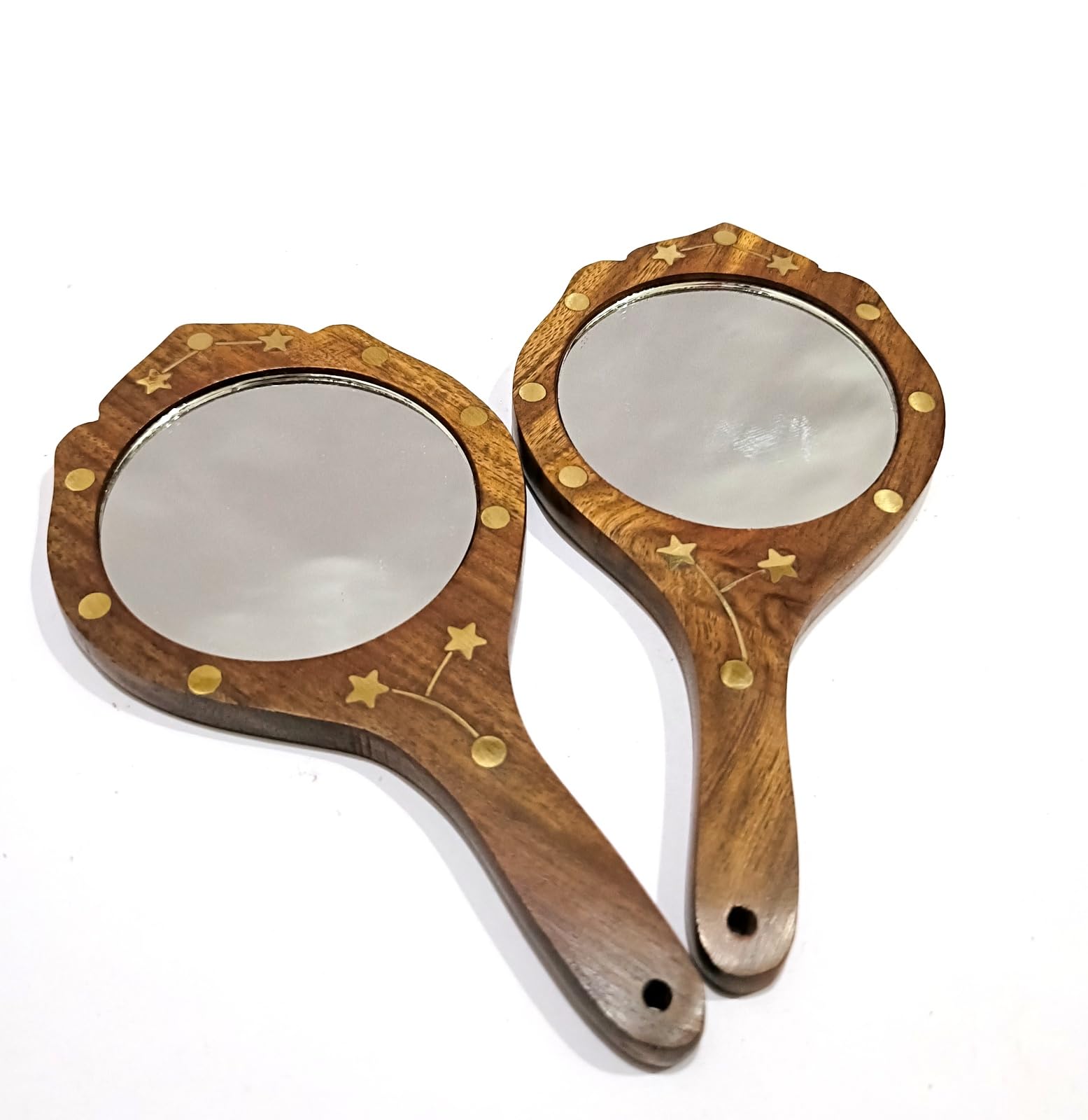 Miroir à main en bois avec étoile, le cadeau artisanal marron parfait pour elle