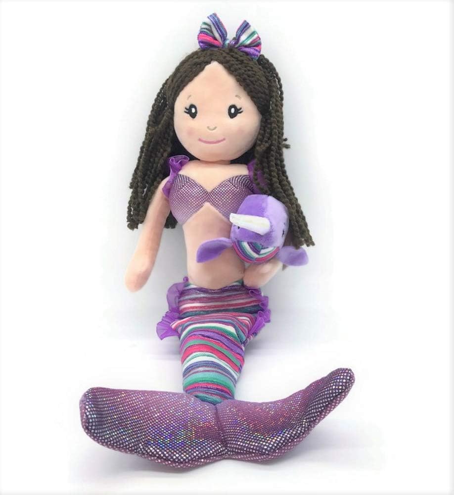 The Petting Zoo Mermaid Doll with Narwhal Stuffed Animal- Great Gifts for Girls, Mermaid Plush Doll with Narwhal Plush Toy, 17 inch (Brunette)
