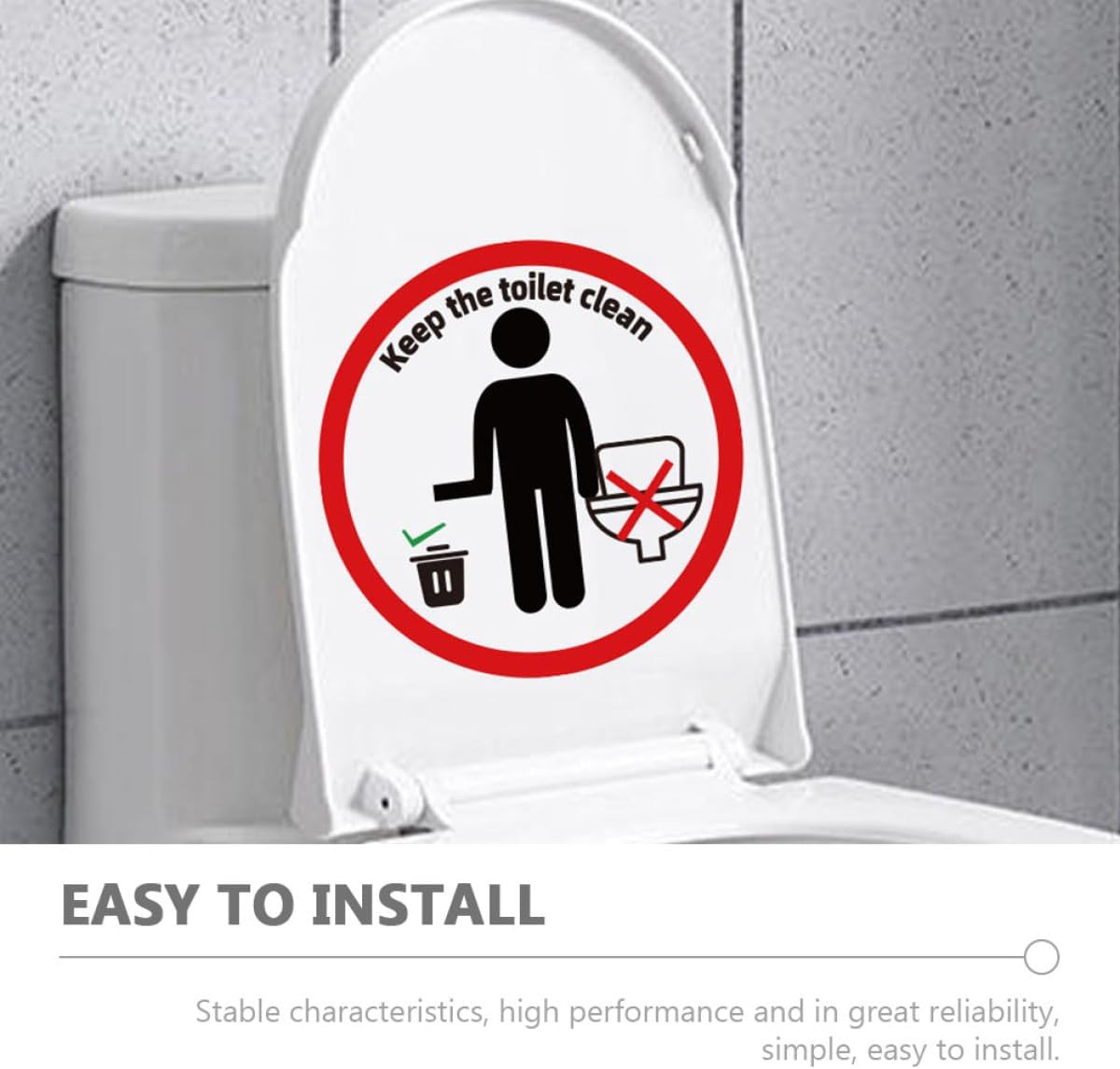 Generic Removable Toilet Lid Decal Sticker, Decorative Bathroom Wall Sticker with Adhesive, Prompt Sign for Toilet Seat Down Reminder, Waterproof and Self-Adhesive for Home Bathroom