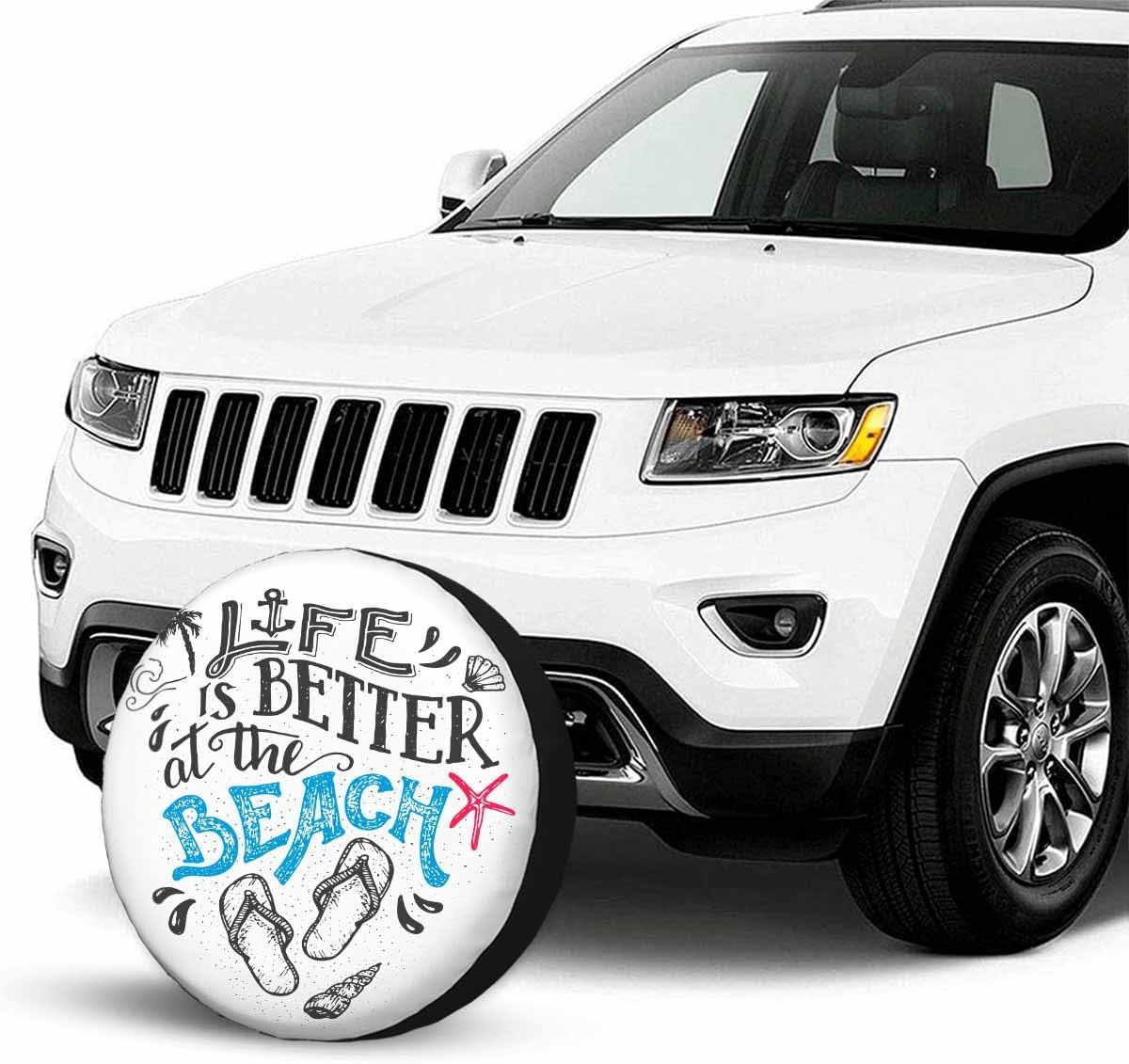 Life is Better at The Beach Spare Tire Cover Flip-Flops Footwear Wheel Covers for RV Tires Camper Tire Case Protectors for Trailer Rv SUV Truck Travel Trailer 15 in