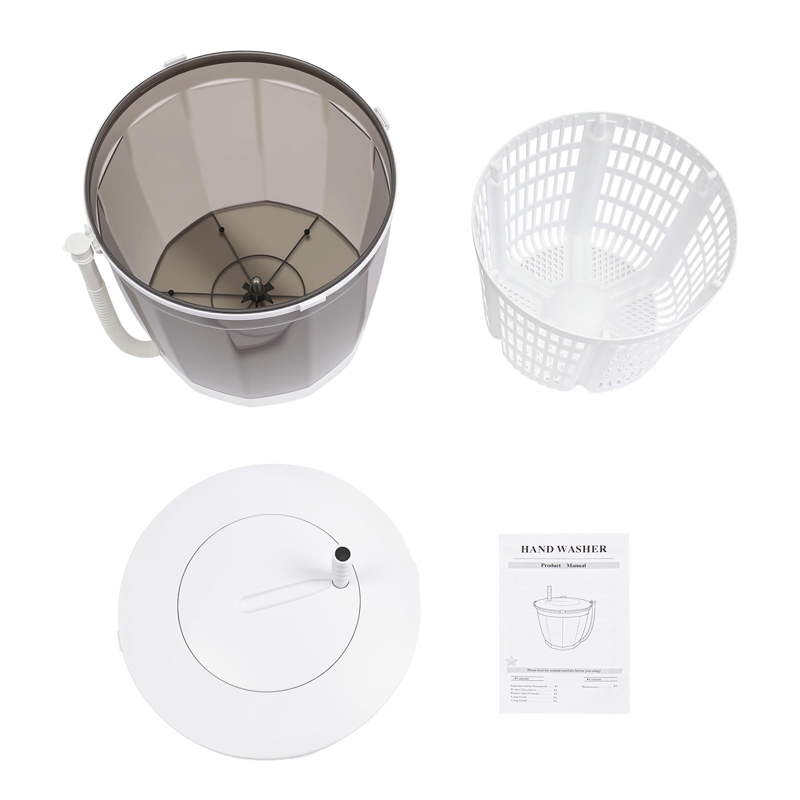 Centrifugador manual 2 en 1, hasta 2 kg, con tasa de deshidratación del 40-50%, 35 x 35 x 32 cm, de plástico con pies de ventosa, lavadora de viaje portátil para caravanas y apartamentos pequeños