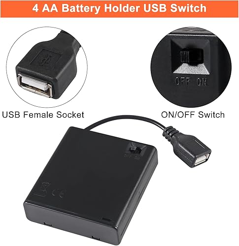 Miniatura 2 de 5pcs 4 AA titular de batería USB hembra Socket 4 AA caja de batería titular con cubierta e interruptor de encendidoapagado, cable USB