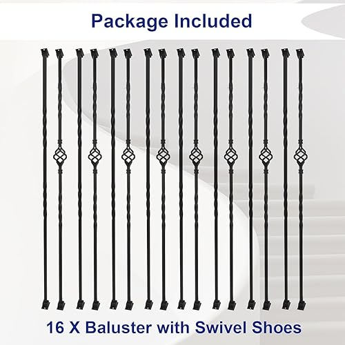 Miniatura 19 de Paquete de 10 balaustres de hierro para escaleras, ejes de escalera, cesta individual hueca con doble torsión, balaustres cuadrados de metal de 1/2