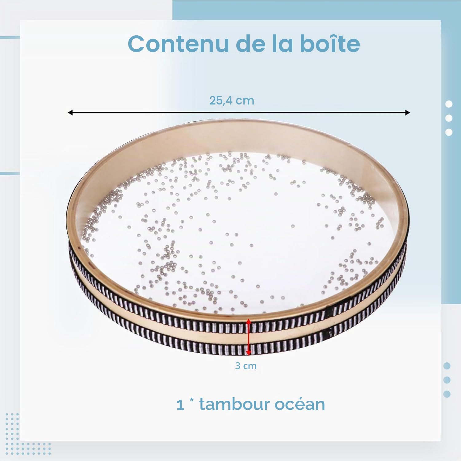 Tambour océanique de 25,4 cm, tambour sonore de 25,4 cm pour méditation et relaxation, tambour de pluie de couleur naturelle pour soulager le stress, instruments de guérison sonore de l'océan pour