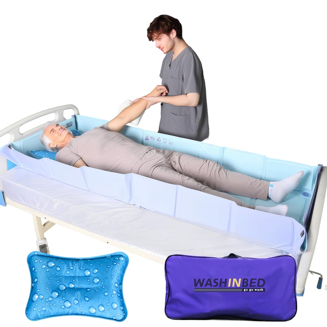 Bed Portable Bathtub Folding Shower Mattress for Bedridden Patients Elderly Disabled Full Body Washing in Bed Waterproof PVC
