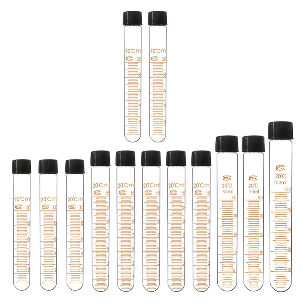 Tubos ensayo Vidrio con tapón Rosca 5 Piezas 10 ml 5 Piezas 15 ml 2 Piezas 50 ml Tubos ensayo 100 ml