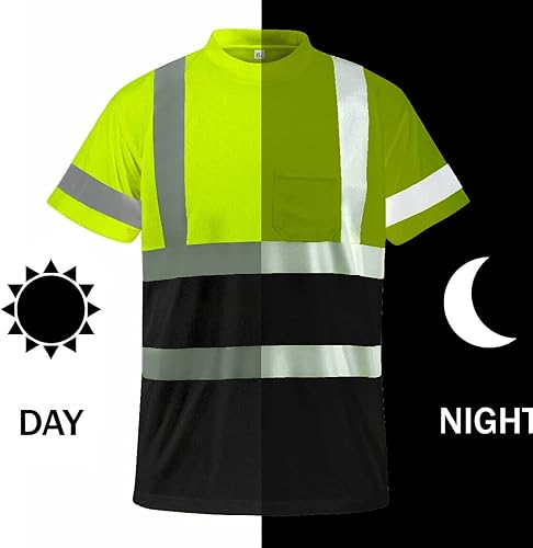 Miniatura 3 de BeautyWill Camisas reflectantes de alta visibilidad para hombres y mujeres, camisas de seguridad clase 2 con 6 cintas reflectantes y bolsillo